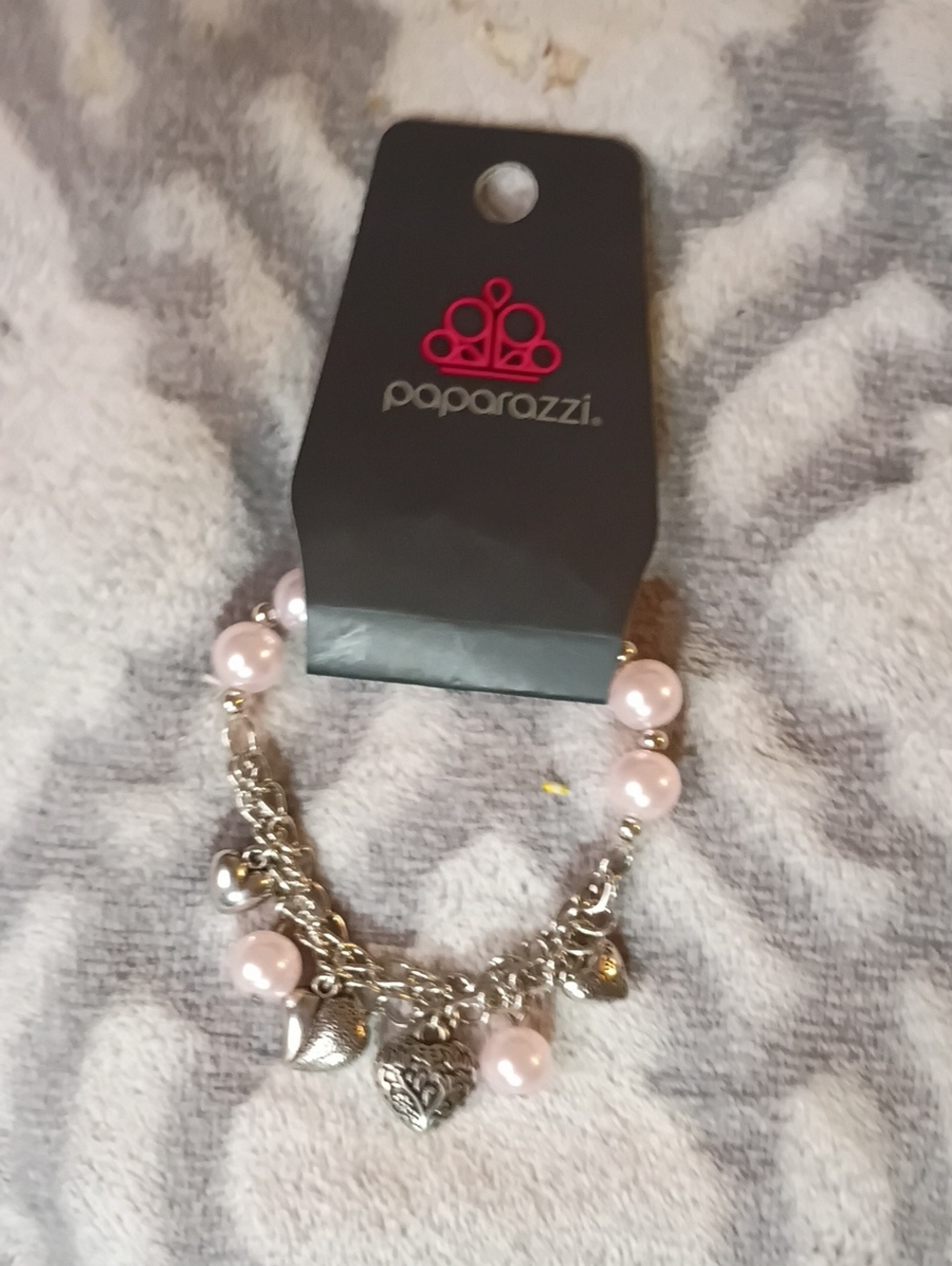 paparazzi Pink Pearl and Silver Heart Charm Bracelet